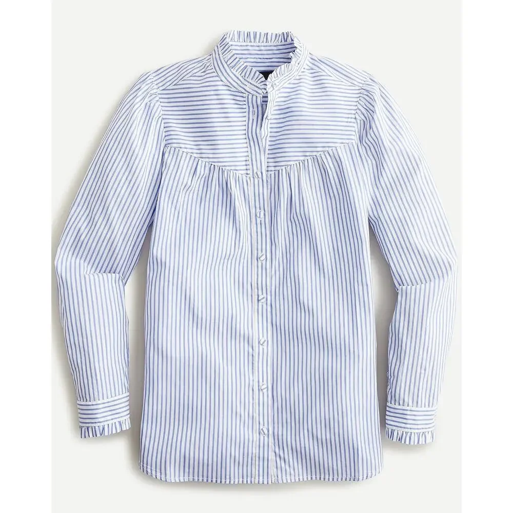 J. Crew | Women | Ruffle Trim Stripe Cotton Poplin LS Button Up Shirt | Large